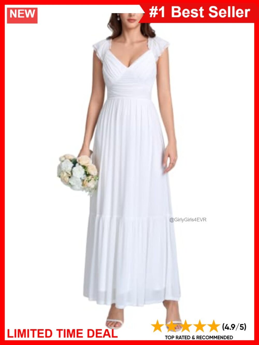 Women Floral Maxi Dress Mesh Sweetheart V-Neck Flutter Sleeve Wedding Guest